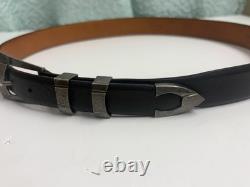 Tom Taylor Genuine American Bison Belt SZ 34 Made USA Black Buckle JHR Silver