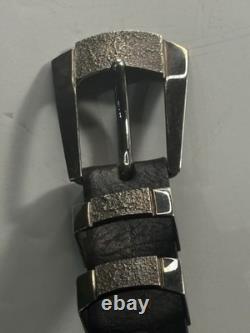 Tom Taylor Genuine American Bison Belt SZ 34 Made USA Black Buckle JHR Silver