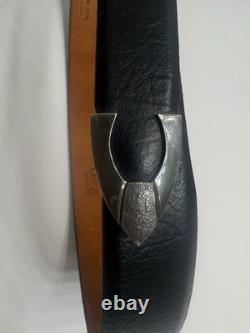 Tom Taylor Genuine American Bison Belt SZ 34 Made USA Black Buckle JHR Silver