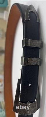 Tom Taylor Genuine American Bison Belt SZ 34 Made USA Black Buckle JHR Silver