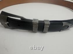 Tom Taylor Genuine American Bison Belt SZ 34 Made USA Black Buckle JHR Silver