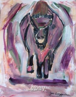Tough Bison 11x14 Modern Expressionistic Original Signed Paper Art Acrylic