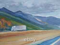 Truck on Highway Mountain Landscape Original Acrylic Painting Impressionist Art