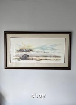 Two Sentinels, North Dakota Artist, Burt Calkins, 1989, Signed, & Framed