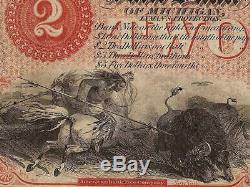 UNC 1800s $2 DOLLAR DETROIT MICHIGAN BANK NOTE LARGE PAPER MONEY INDIAN BISON