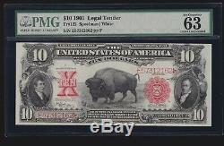 US 1901 $10 Bison Legal Tender FR 122 PMG 63 EPQ Ch CU (-550)