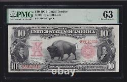 US 1901 $10 Bison Legal Tender Lyon/Roberts FR 114 PMG 63 Ch CU (061)