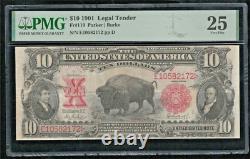 US 1901 $10 Bison Legal Tender Parker / Burke FR 119 PMG 25 VF (172)