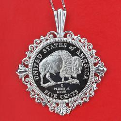 US 2005 Jefferson Nickel Solid 925 Sterling Silver Necklace NEW American Bison