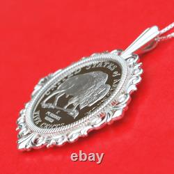 US 2005 Jefferson Nickel Solid 925 Sterling Silver Necklace NEW American Bison