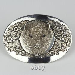 Unique Vintage Sterling Silver Men's Buffalo/Bison Western Belt Buckle