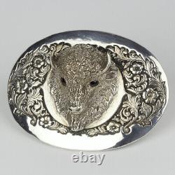 Unique Vintage Sterling Silver Men's Buffalo/Bison Western Belt Buckle