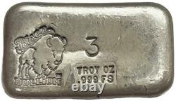 Us Bison Bullion Silver 3 Troy Oz Poured. 999 Silver Loaf Style Bar
