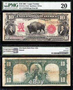 VERY NICE Bold VF MULE 1901 $10 BISON US Note! PMG 20! FREE SHIP! E31234660