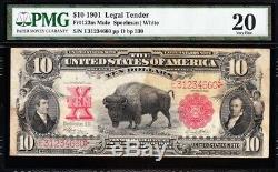 VERY NICE Bold VF MULE 1901 $10 BISON US Note! PMG 20! FREE SHIP! E31234660