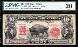 VERY NICE Bold VF MULE 1901 $10 BISON US Note! PMG 20! FREE SHIP! E53953392