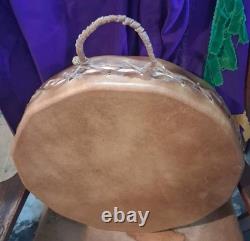 VINTAGE 1980s NATIVE AMERICAN BISON HIDE DOUBLE SIDED DRUM QUALITY