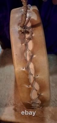 VINTAGE 1980s NATIVE AMERICAN BISON HIDE DOUBLE SIDED DRUM QUALITY