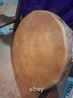 VINTAGE 1980s NATIVE AMERICAN BISON HIDE DOUBLE SIDED DRUM QUALITY