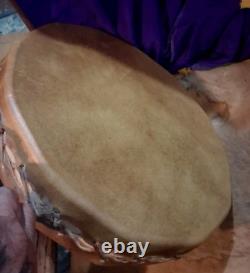 VINTAGE 1980s NATIVE AMERICAN BISON HIDE DOUBLE SIDED DRUM QUALITY