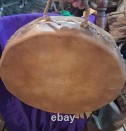 VINTAGE 1980s NATIVE AMERICAN BISON HIDE DOUBLE SIDED DRUM QUALITY