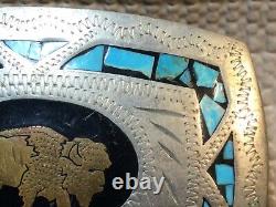 VTG 100% Handcrafted Johnson & Held Turquoise Inlay Buffalo Bison Belt Buckle