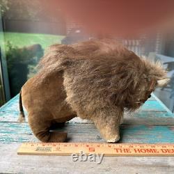 VTG Antique Buffalo Bison Plush Stuffed Animal 9 Inch Realistic Genuine Fur RARE
