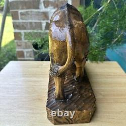 VTG Art Wood Hand Carved American Bison Buffalo Heavy Fine Details Adzed 12 L