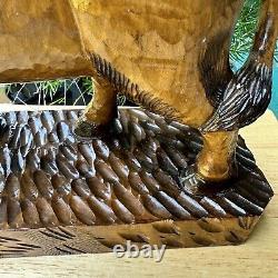 VTG Art Wood Hand Carved American Bison Buffalo Heavy Fine Details Adzed 12 L