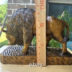 VTG Art Wood Hand Carved American Bison Buffalo Heavy Fine Details Adzed 12 L