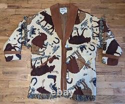 VTG Pioneer Wear Buffalo Blanket Coat LARGE Fringe Bison USA Western Jacket