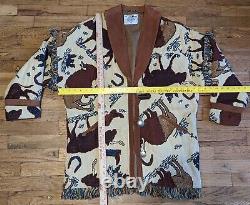 VTG Pioneer Wear Buffalo Blanket Coat LARGE Fringe Bison USA Western Jacket