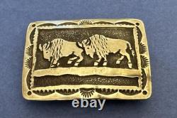 VTG Small Mid Size Sterling Silver Native Signed HY 2 Buffalo Bison Belt Buckle