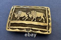 VTG Small Mid Size Sterling Silver Native Signed HY 2 Buffalo Bison Belt Buckle VTG Small Mid Size Sterling Silver Native Signed HY 2 Buffalo Bison Belt Buckle