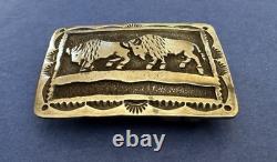 VTG Small Mid Size Sterling Silver Native Signed HY 2 Buffalo Bison Belt Buckle