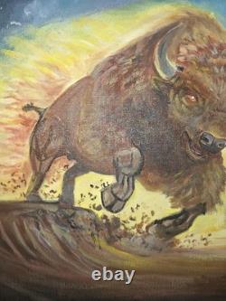 Vibrant and Colorful Modern Bison Art Acrylic Painting Stretched Canvas 12x12