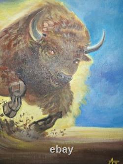 Vibrant and Colorful Modern Bison Art Acrylic Painting Stretched Canvas 12x12