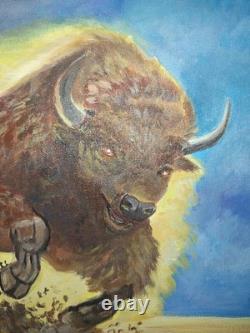 Vibrant and Colorful Modern Bison Art Acrylic Painting Stretched Canvas 12x12