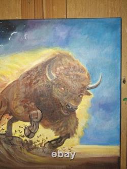 Vibrant and Colorful Modern Bison Art Acrylic Painting Stretched Canvas 12x12