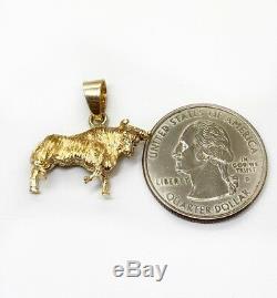 Vintage 14K Solid Yellow Gold 3D Bull, Buffalo, Bison, El Torito Pendant Unisex