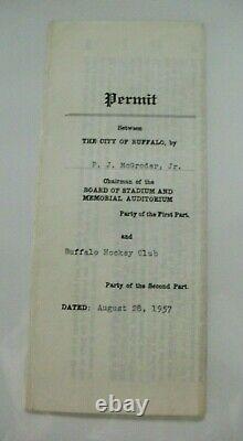 Vintage 1957 Ahl Buffalo Bisons Hockey Lease To Rent The Aud Memorial Auditorium