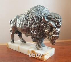 Vintage 1960s Buffalo Bison Sculpture Onyx Base Pot Metal New Diamond