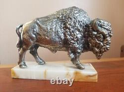 Vintage 1960s Buffalo Bison Sculpture Onyx Base Pot Metal New Diamond
