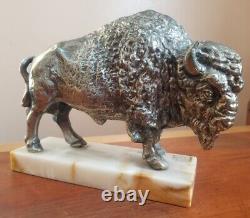 Vintage 1960s Buffalo Bison Sculpture Onyx Base Pot Metal New Diamond