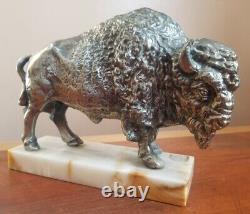 Vintage 1960s Buffalo Bison Sculpture Onyx Base Pot Metal New Diamond