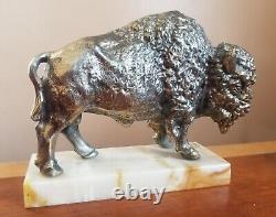 Vintage 1960s Buffalo Bison Sculpture Onyx Base Pot Metal New Diamond