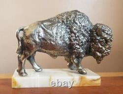 Vintage 1960s Buffalo Bison Sculpture Onyx Base Pot Metal New Diamond