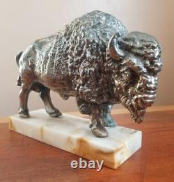 Vintage 1960s Buffalo Bison Sculpture Onyx Base Pot Metal New Diamond