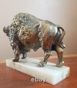 Vintage 1960s Buffalo Bison Sculpture Onyx Base Pot Metal New Diamond