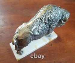 Vintage 1960s Buffalo Bison Sculpture Onyx Base Pot Metal New Diamond